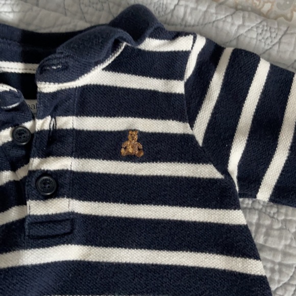 Baby Gap 3-6 months Navy and white stripe one piece polo with embroidery Bear - Picture 4 of 5